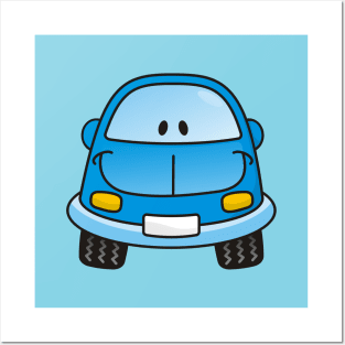 Blue Cartoon Car Posters and Art